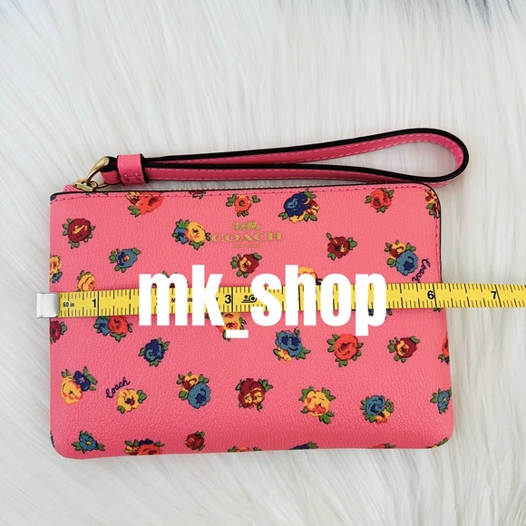 COACH Mini Vintage Rose Print Corner Zip Wristlet - Picture 12 of 15
